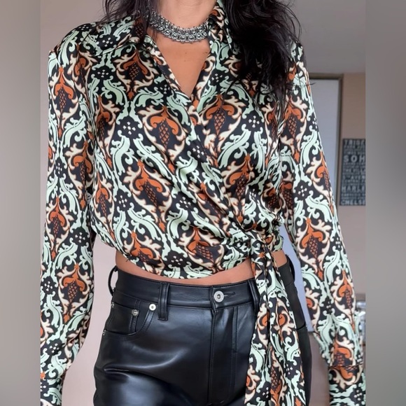 Imperial Italy Satin Crossover Blouse - Picture 7 of 12